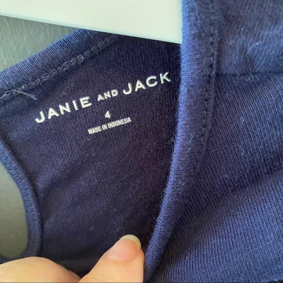 Janie and Jack SHIMMER TRIM RUFFLE TOP sz 4 long sleeve navy blue and gold - Picture 2 of 6